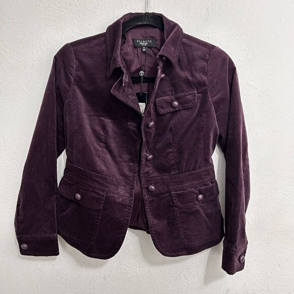 Talbots Jacket Blazer Women’s Sz 0P Purple Plum Velvet Feel Button Up Business - Picture 5 of 8